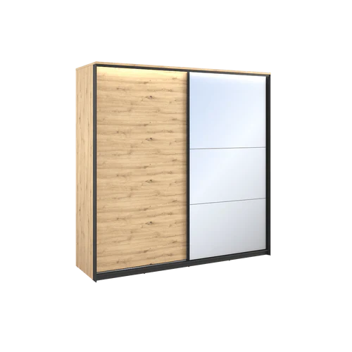 Sliding wardrobe with wooden and mirror doors on a white background