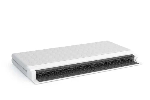 Mattress with a visible coil spring structure on a white background