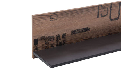 Wooden shelf with black base on a white background