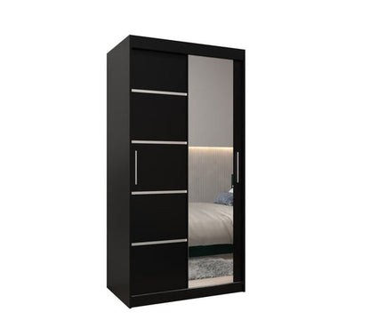 Black wardrobe with mirror on a white background