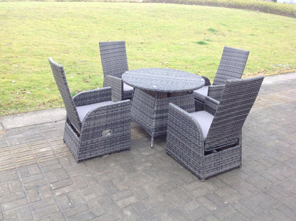 Dark Grey Mixed Outdoor Wicker Rattan Garden Furniture Reclining Chair And Table Dining
