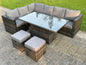 8 Seat Dark Mixed Grey Rattan Garden Furniture Corner Sofa Set Adjustable Dining Or Coffee Table Left Side