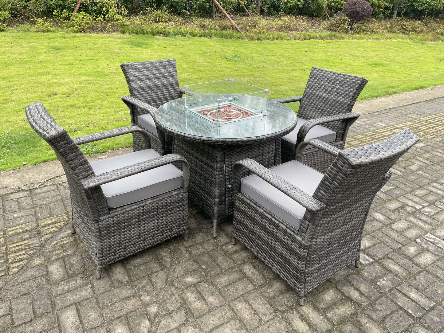 Rattan Gas Fire Pit Round Dining 4 Seater