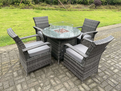 Rattan Gas Fire Pit Round Dining 4 Seater