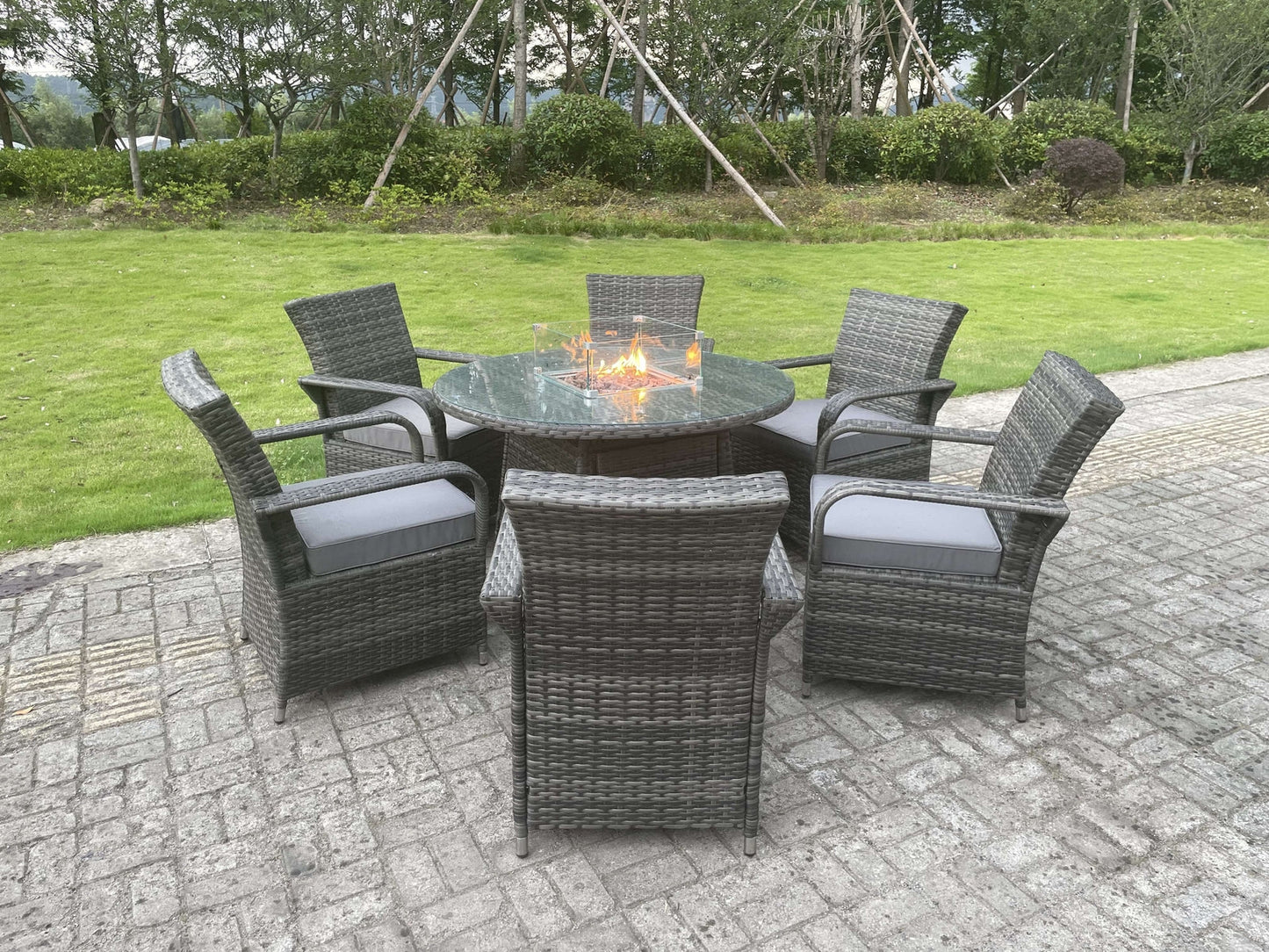 Rattan Gas Fire Pit Round Dining 4 Seater
