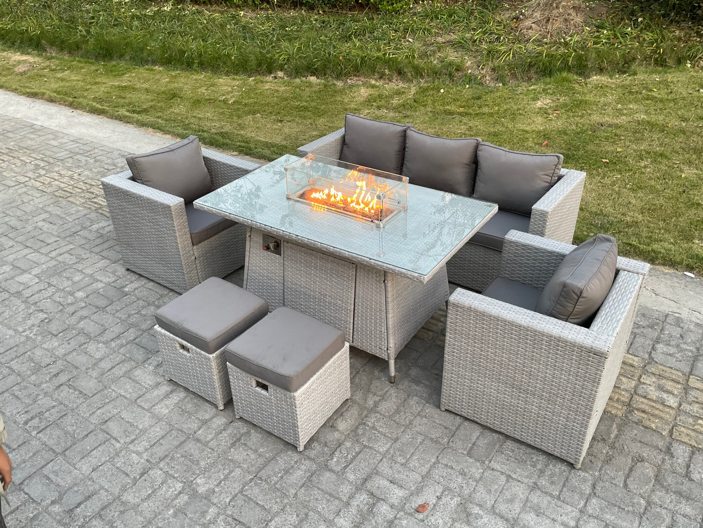 Rattan Gas Fire Pit Dining Set