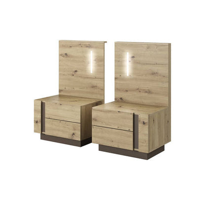 Pair of wooden chairs with storage drawers on a white background