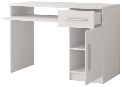White office desk with a drawer and cabinet on a white background