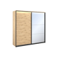 Sliding wardrobe with wooden and mirror doors on a white background