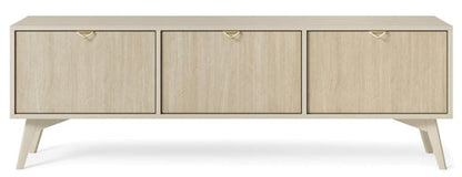 Beige sideboard with three doors on a white background
