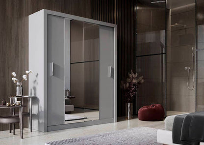 Modern wardrobe with sliding doors in a stylish room setting.