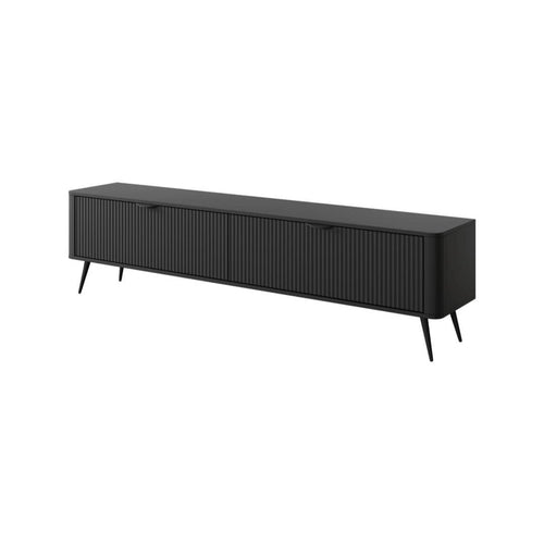 Black cabinet with corrugated front panel on a white background