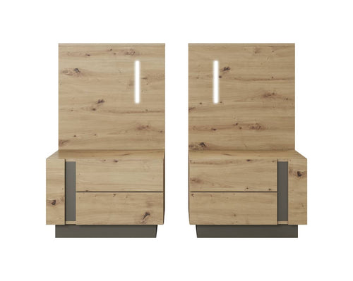 Two wooden cabinets with drawers on a white background