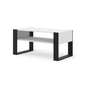 White coffee table with black legs on a white background