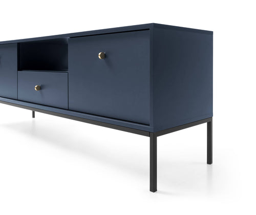 Blue cabinet with black legs on a white background