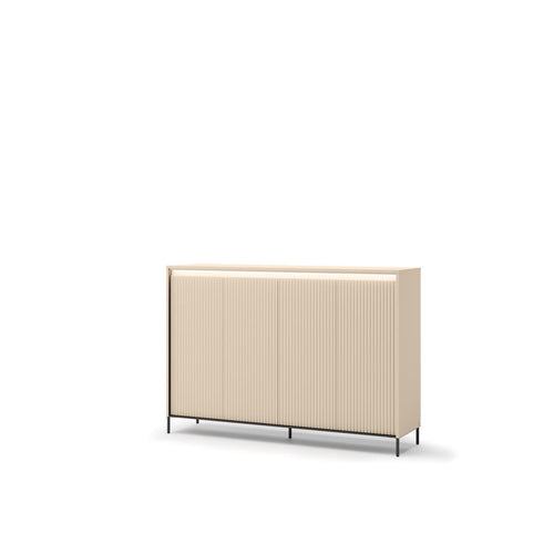Beige sideboard with vertical slats on a white background
