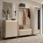 Modern hallway with coat rack, shoe storage, and mirror