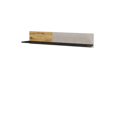 Wall-mounted shelf with wooden and concrete finish on a white background