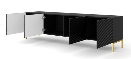 Black modern sideboard with geometric design on a white background