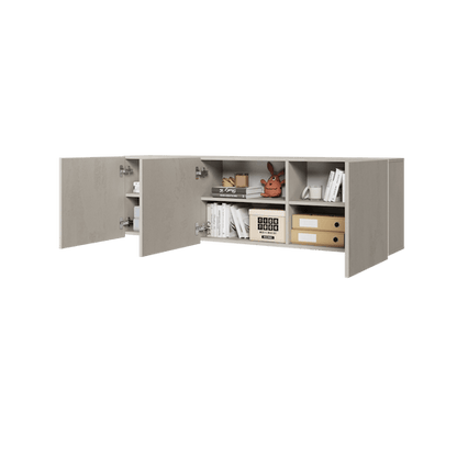 Gray storage unit with open doors on a transparent background