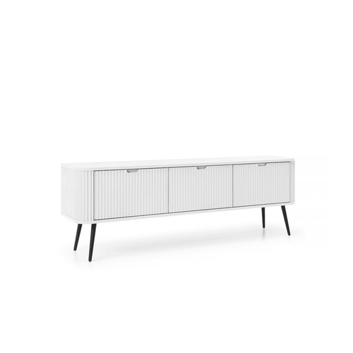 White cabinet with black legs on a white background
