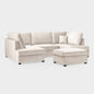 Beige sectional sofa with ottoman on a white background