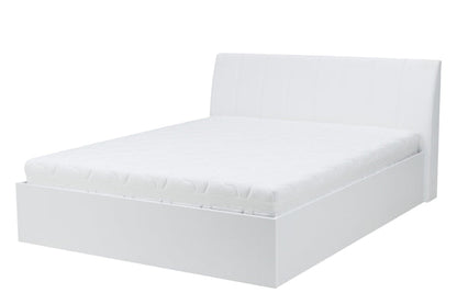 White bed frame with mattress on a white background