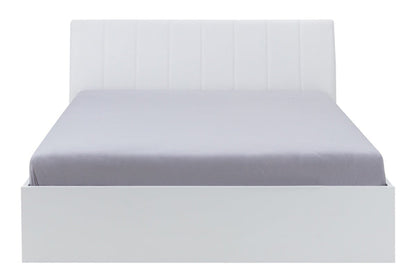 White bed frame with mattress on a white background